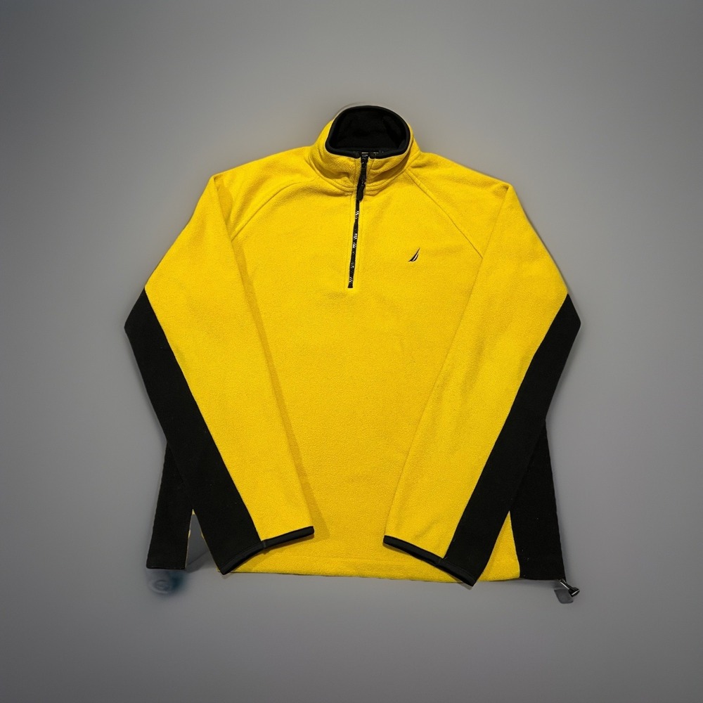 Vtg Nautica Competition Mens Yellow Black 1/4 Zip Soft Fleece Sweater L Gorpcore